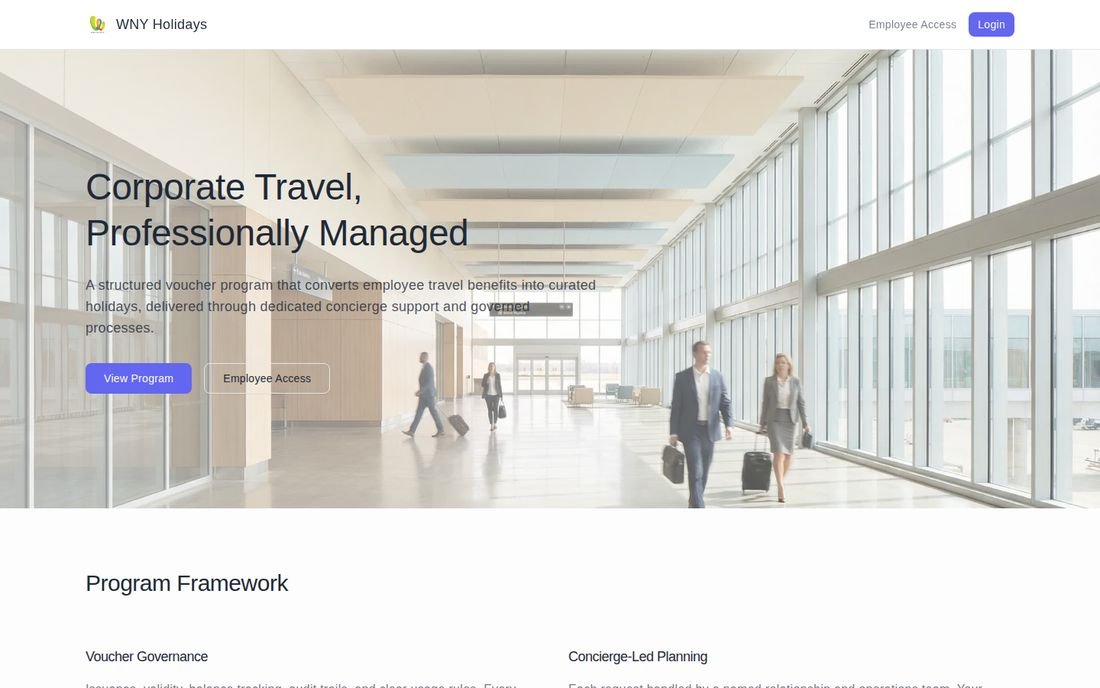 Travel Vouchers landing page: Corporate travel, professionally managed